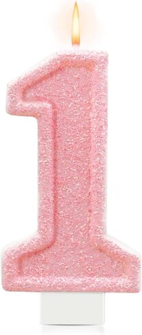 Pink Glitter رقم 1 شمعة - كعكة عيد الميلاد الأولى توبيبر للفتيات ، شمعة واحدة لزخارف عيد الميلاد الأولى ، دش الطفل وديكور الحفلات in Kuwait