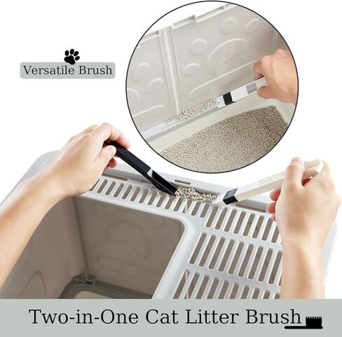 Vealind Covered Cat Litter Box with Sifting Lid, Kitty Litter Box Enclosure, Top Entry Enclosed Litter Box with Litter Scooper and Brush, Black & White Easy Clean Hooded Travel Litter Box for Cats in Kuwait