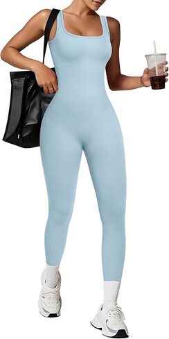 TrainingGirl One Piece Jumpsuits for Women Summer Workout Yoga Gym Rompers - Casual Cute Sleeveless Bodysuits Tank Top in Saudi Arabia