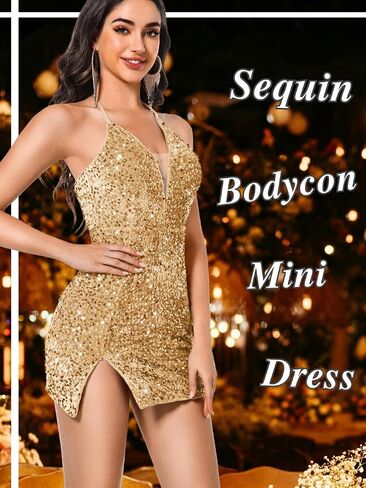 Sexy Sequin Dress for Women,Sparkly Glitter Velvet Mini Prom Dresses,Plunge Backless Club Outfit Cocktail Party in Saudi Arabia