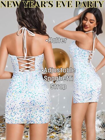 Sexy Sequin Dress for Women,Sparkly Glitter Velvet Mini Prom Dresses,Plunge Backless Club Outfit Cocktail Party in Kuwait