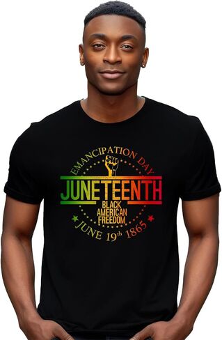 رجال Juneteenth 1865 تي شيرت الحرية في 19 يونيو قميص قميص أسود التاريخ الميلانين الأكمام القصيرة in Saudi Arabia