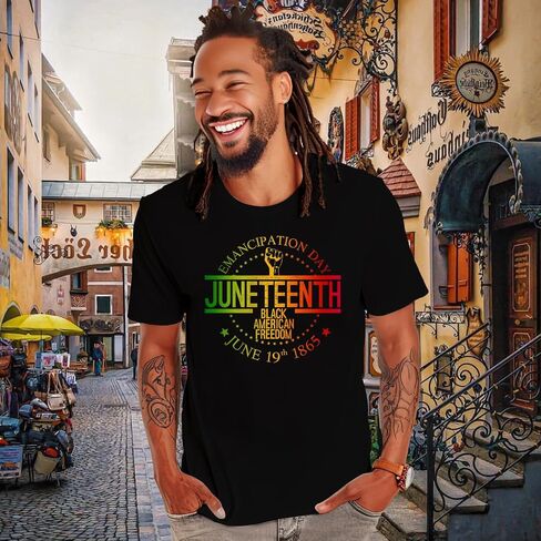 رجال Juneteenth 1865 تي شيرت الحرية في 19 يونيو قميص قميص أسود التاريخ الميلانين الأكمام القصيرة in Saudi Arabia