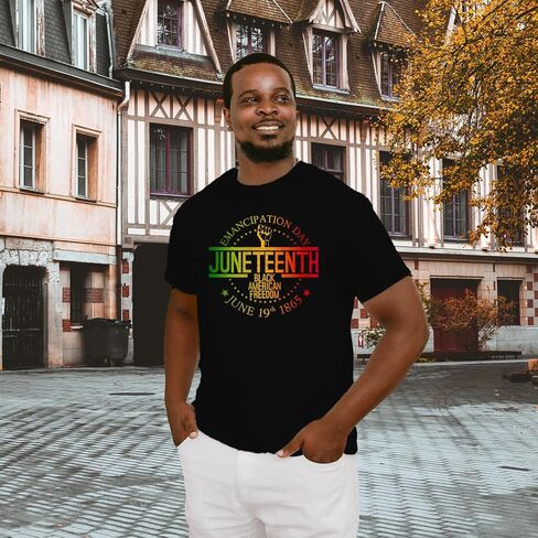 رجال Juneteenth 1865 تي شيرت الحرية في 19 يونيو قميص قميص أسود التاريخ الميلانين الأكمام القصيرة in Saudi Arabia