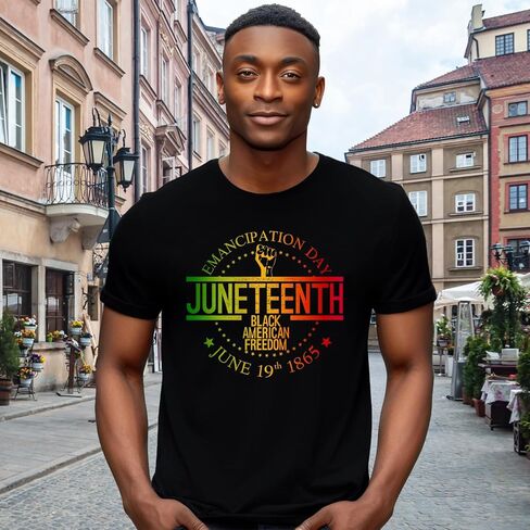 رجال Juneteenth 1865 تي شيرت الحرية في 19 يونيو قميص قميص أسود التاريخ الميلانين الأكمام القصيرة in Saudi Arabia