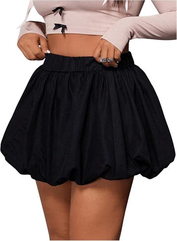 Wdirara Women's Plus Size Solid Bubble Mini Skirt High Weist Huffle Hens in Kuwait