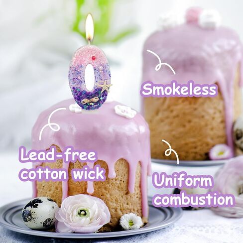 Birthday Candles for Cake, Pink and Purple Number 10 Candles Decorated with Conchs Starfish and Pearls for Mermaid Theme Party Cake Topper Supplies (Number 10) in Saudi Arabia