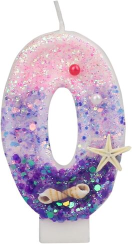Birthday Candles for Cake, Pink and Purple Number 10 Candles Decorated with Conchs Starfish and Pearls for Mermaid Theme Party Cake Topper Supplies (Number 10) in Saudi Arabia