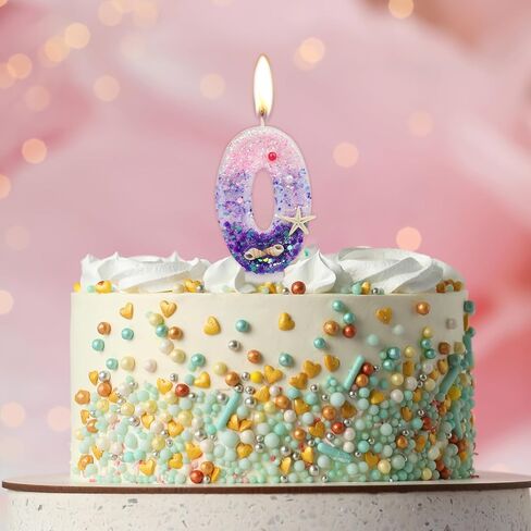 Birthday Candles for Cake, Pink and Purple Number 10 Candles Decorated with Conchs Starfish and Pearls for Mermaid Theme Party Cake Topper Supplies (Number 10) in Saudi Arabia