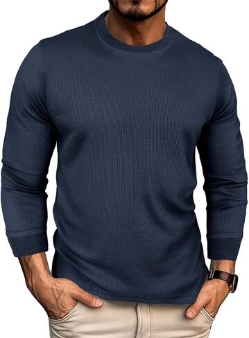 Men's Waffle Basic T-Shirt Long Sleeve Thermal Crew Neck Casual Top Underwear Lightweight Base Layer in Saudi Arabia