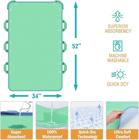 iCOVER 34"x52" Positioning Bed Pad with Reinforced Handles, 2 Pack Waterproof & Reusable Incontinence Pads for Turning, Lifting and Repositioning, Patients/Elderly Moving Pad for Home & Hospital in Saudi Arabia