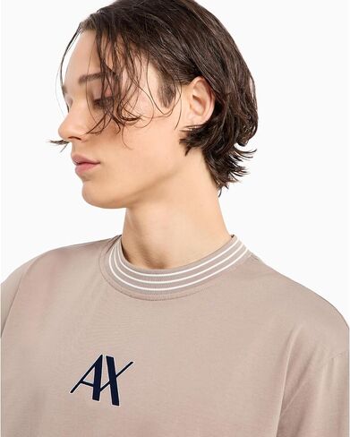 Armani Exchange Men's Ax Logo with Triple Tipped Neckline Regular Fit Mercerized Cotton Tee in Saudi Arabia