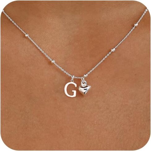 Initial Necklaces for Women,Cute Heart Letter Necklace Small Silver Necklace for Women Trendy Silver Jewelry in Saudi Arabia