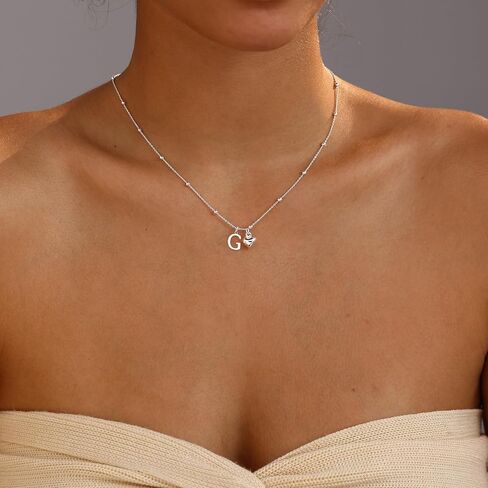 Initial Necklaces for Women,Cute Heart Letter Necklace Small Silver Necklace for Women Trendy Silver Jewelry in Saudi Arabia