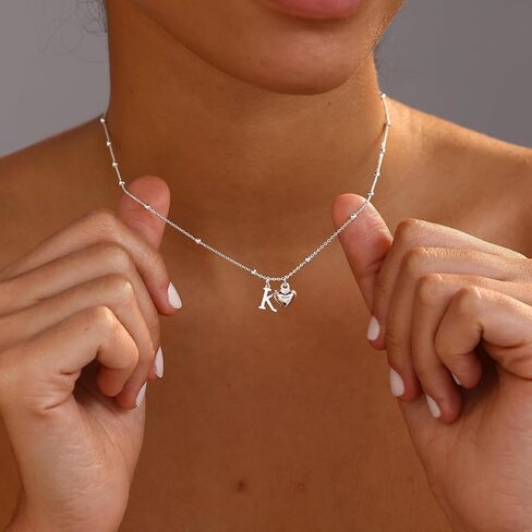 Initial Necklaces for Women,Cute Heart Letter Necklace Small Silver Necklace for Women Trendy Silver Jewelry in Saudi Arabia