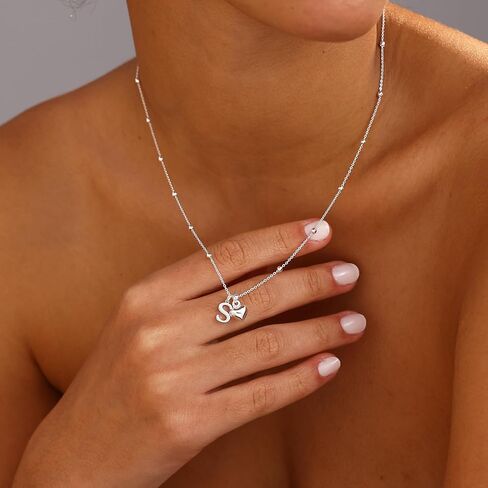 Initial Necklaces for Women,Cute Heart Letter Necklace Small Silver Necklace for Women Trendy Silver Jewelry in Saudi Arabia