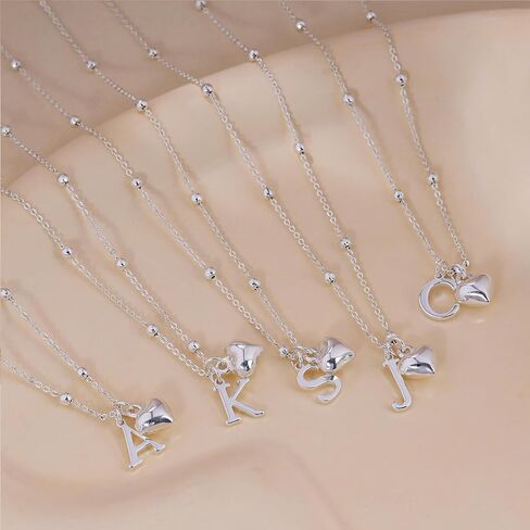 Initial Necklaces for Women,Cute Heart Letter Necklace Small Silver Necklace for Women Trendy Silver Jewelry in Saudi Arabia