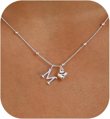 Initial Necklaces for Women,Cute Heart Letter Necklace Small Silver Necklace for Women Trendy Silver Jewelry in Saudi Arabia