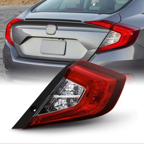 AKKON - Fits 2016 2017 2018 2019 2020 2021 Honda Civic Sedan 4-Door [US Built] Red Clear Tail Light Outer Driver Left Replacement in Saudi Arabia