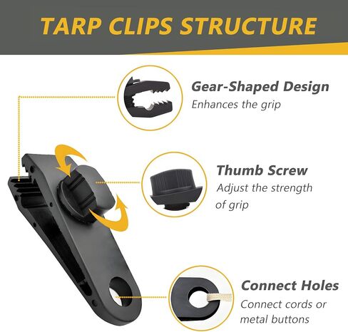 20 Pack - 10 Pcs Tarp Clips & 10 Pcs Ball Bungee Cords, Heavy Duty Tarp Clamps for Tent Awnings Caravan Canopies Car Cover Swimming Pool Cover Boat Cover Fasteners Clips (20 Pack) in Kuwait