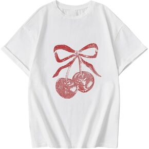 SOLY HUX Girl's Graphic Tees Y2k Bow Cherry Print Aesthetic T Shirt Crewneck Short Sleeve Summer Tops