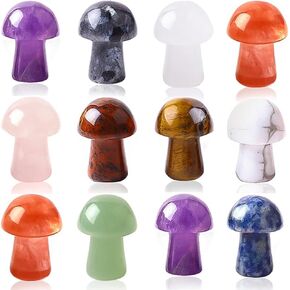 10 Pcs Mini Crystal Gemstone Sculpture Decor Carving Mushroom Polished Healing Crystal Cute Mushroom Stones for Home Garden Lawn Yard Decoration Meditation Flower Pot Decor