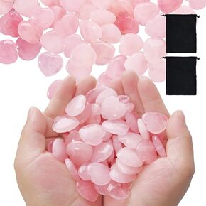 150 Pcs Heart Quartz Bulk 0.8 Inch Crystals Stone Bulk with 2 Pcs Flannel Bag Polished Heart Inspirational Healing Stone Rose Quartz Natural Energy Stone for Women Valentine's Day Gifts Supplies