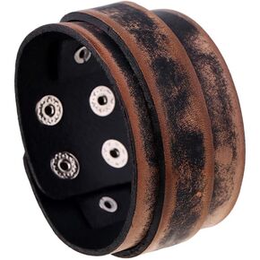 Leather Cuff Bracelet for Men Women, Extra Wide Braided Wrist Band Snap Closure, Adjustable 7.5-8.5 Inches, Punk Rock Motorcycle Grunge Style