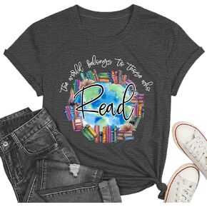PQZ Women's Book Lover T-Shirt - White, Loose Fit, Short Sleeve, Crew Neck - S, M, L, XL, XXL