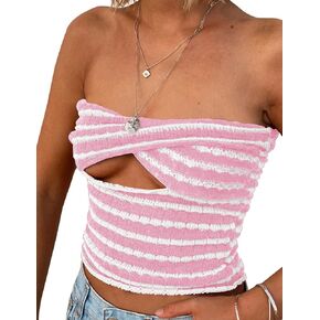 Missactiver Women Striped Bandeau Top Sexy Sexy Bardlessless Twist Front Hollow Out Backless Tube Top Party Party