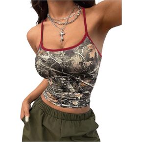 Floerns Women's Camouflage Sleeveless Camisole Scoop Neck Ruched Y2K Cami Tops in Saudi Arabia