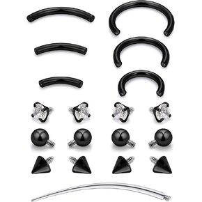 Oufksiyyy الحاجب ثقب حلقات الحاجز الجراحية الصلب الداخلي الخيط الداخلي المنحني العمودي الشفة Labret Jewelry الأذن Daith خاتم البطن الصغيرة للنساء الرجال 16g 6mm-12m ملم ، والأسود ، والذهب ، والذهب
