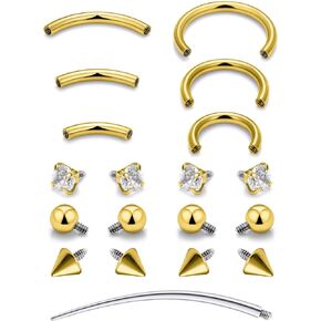 Oufksiyyy الحاجب ثقب حلقات الحاجز الجراحية الصلب الداخلي الخيط الداخلي المنحني العمودي الشفة Labret Jewelry الأذن Daith خاتم البطن الصغيرة للنساء الرجال 16g 6mm-12m ملم ، والأسود ، والذهب ، والذهب in Kuwait