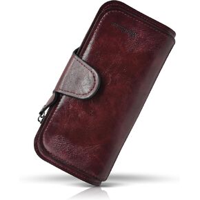 بطاقة الائتمان النسائية Trifold Trifold Long with Zipper Pocket RFID كبيرة (بنية)