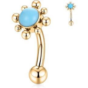 FUNLMO Belly Button Ring Turquoise Belly Button Piercing G23 Titanium Belly Ring Navel Piercing Jewelry 14G Navel Barbell Stud