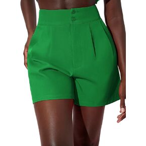 Floerns Women's Casual High Waisted Wide Leg Pleated Dressy Summer Workwear Shorts with Pockets