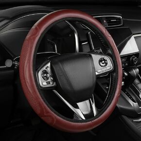 Car Steering Wheel Cover, 14.5-15 Inch Car Microfiber Embossed Leather Covers, Breathable Anti-Slip Odorless Steering Wheels Accessories for Men Women (Gray)