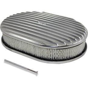 12"x 3" Oval Full Finned polishe Aluminum Air Cleaner Assembly Compatible with Classic Chevy Ford Hot Rod