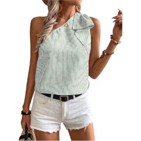 SOLY HUX Women's Striped Print One Shoulder Blouse Sleeveless Summer Tank Tops Casual Vacation Shirts