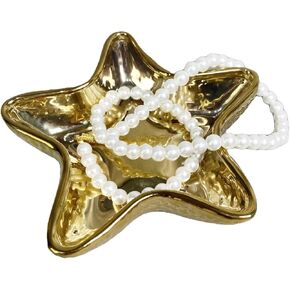 Gold Star Ceramic Jewelry Tray,Unique Trinket Dish Ceramic Ring Earring Holder,Noble Decorative Trinket Plate for Watch Key Bracelet Necklace