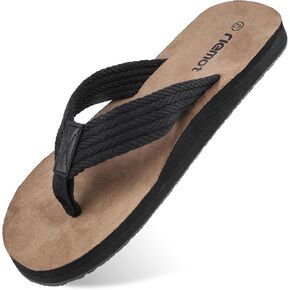 riemot Mens Flip-Flops with Arch Support Classical Thongs Sandals Lightweight Suede 3 Point Flip Flop Comfort Summer Beach Slippers for Indoor Outdoor Black US 12/ EU 45