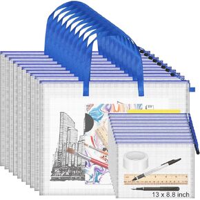 Colarr 20 Pcs Art Portfolio Bag Bulk Include 10 Pcs 19" x 25" Waterproof Poster Storage Bag with Zipper Handle for Artwork 10 Pcs 13" x 8.8" Transparent Pencil Bag for Bulletin Board Painting