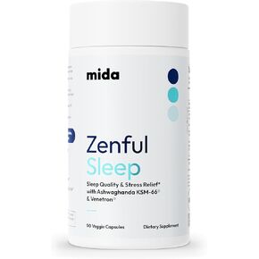 Zenful Sleep 6 in-1 المساعدات الطبيعية للنوم للبالغين دون الميلاتونين | مكملات النوم العميقة الطبيعية مع Venetron® ، Ashwagandha KSM-66® ، Aprèsflex® | يدعم توازن الكورتيزول | 30 حصص