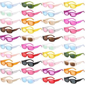 40 Pairs Colorful/Black Rectangle Sunglasses Bulk Adults Unisex, Fun 90s Retro Y2k Small Rectangle Party Glasses