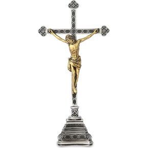 Standing Crucifix - Hand Carved Catholic Cross with Base Holy Jesus Statue Table Decor Religious Gifts 8 Inch High