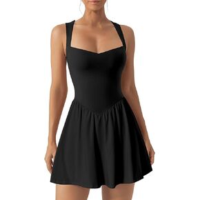 HOCILLE Women's Sexy Sleeveless V Neck Ruffle Hem Tank Dress A Line Ruched Party Mini Dresses