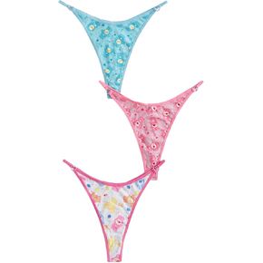 WDIRARA Women's 3 Pack Plus Size G-String Thongs Cute Cartoon Print Panties T Back Low Rise Underwear
