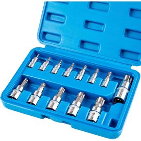 13-piece Torx Socket Set, T8-T60 Star Bits Kit with 1/4", 3/8", 1/2" Drive, S2 Steel & CR-V Construction, Built for Automotive, Furniture & Equipment Repair