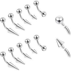 ZS 10Pcs 16G/18G Spike Eyebrow Piercing Jewelry, Internal Thread Curved Barbell Vertical Labret Lip Rings, Spike Tragus Helix Earrings Rook Nose Bridge Rings