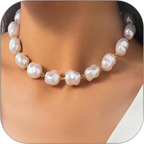 Baroque Pearl Choker Necklace for Women Chunky Pearl Necklaces Toggle Necklaces Trendy Jewelry Gift